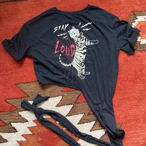 Zara STAY LOUD Tiger Asym Black Crop Top M Punk